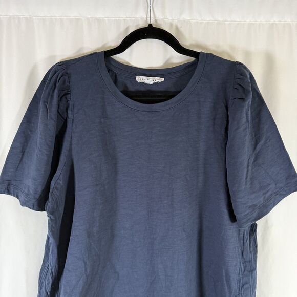 Jane Delancey Blouse Women's 1X Navy Blue Short Sleeve Textured Back Round Neck - Picture 2 of 11